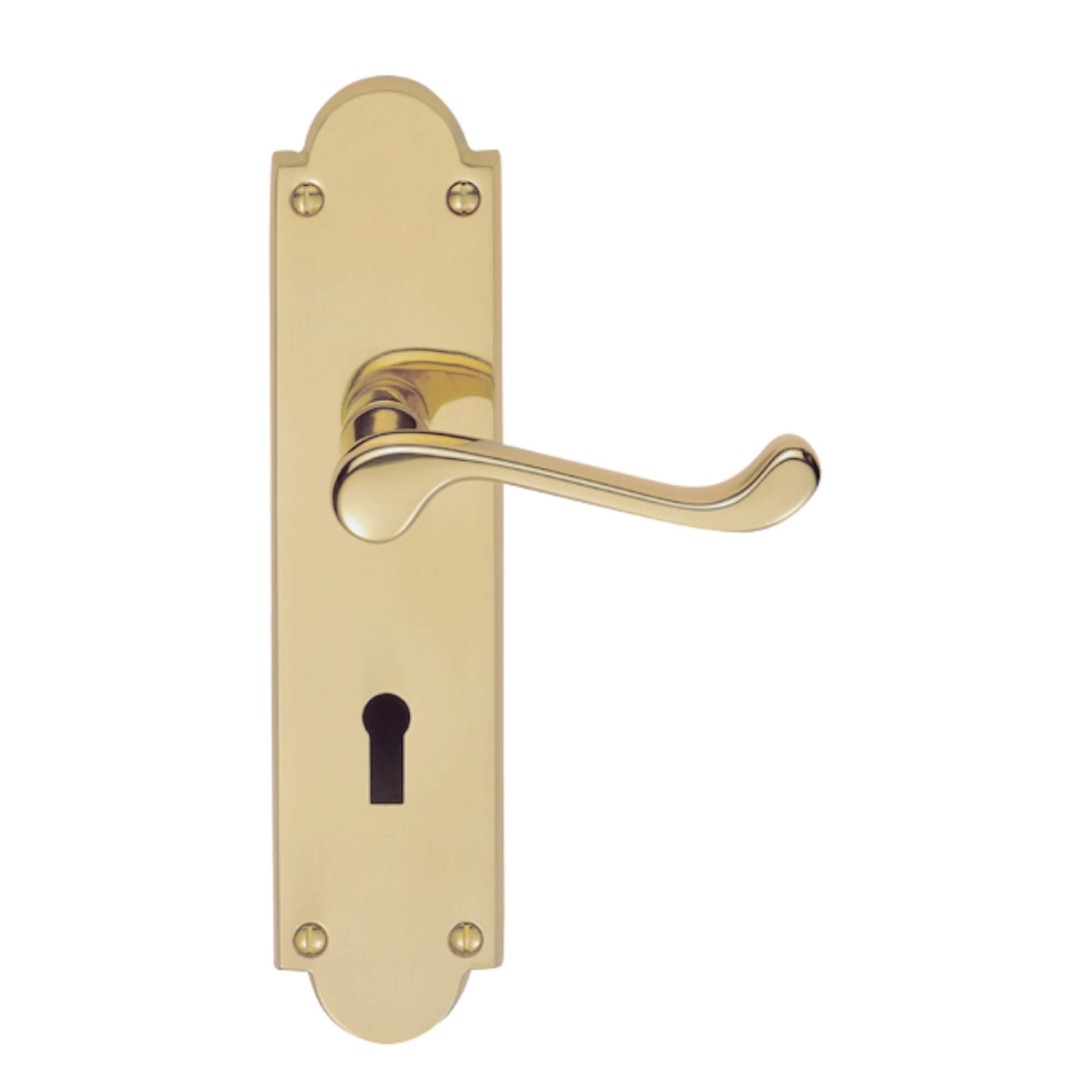 Victorian 8" Brass Lock Backplate Handle on a white background