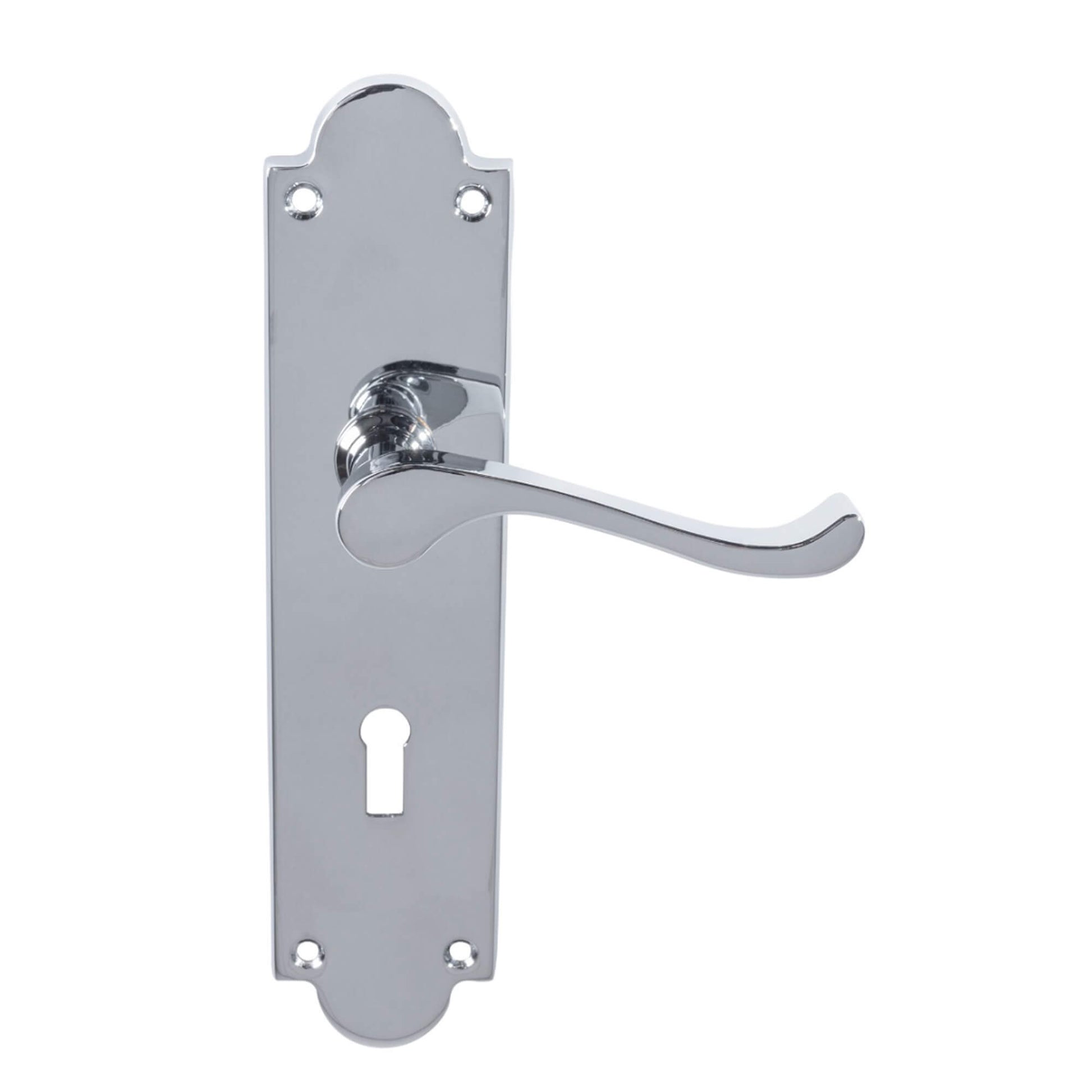Victorian 8" Polished Chrome Lock Backplate Handle on a white background