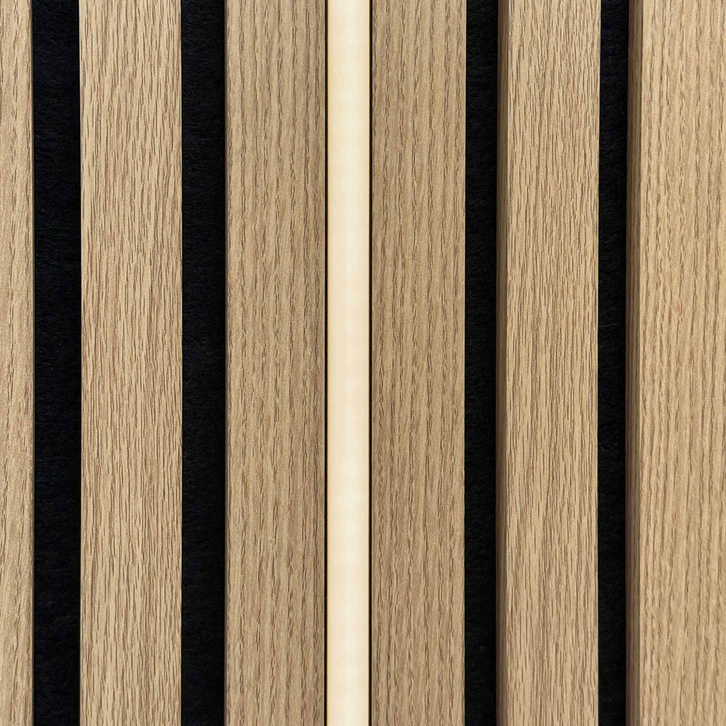 Close up of Warm White silicone LED light tube in acoustic slatwall