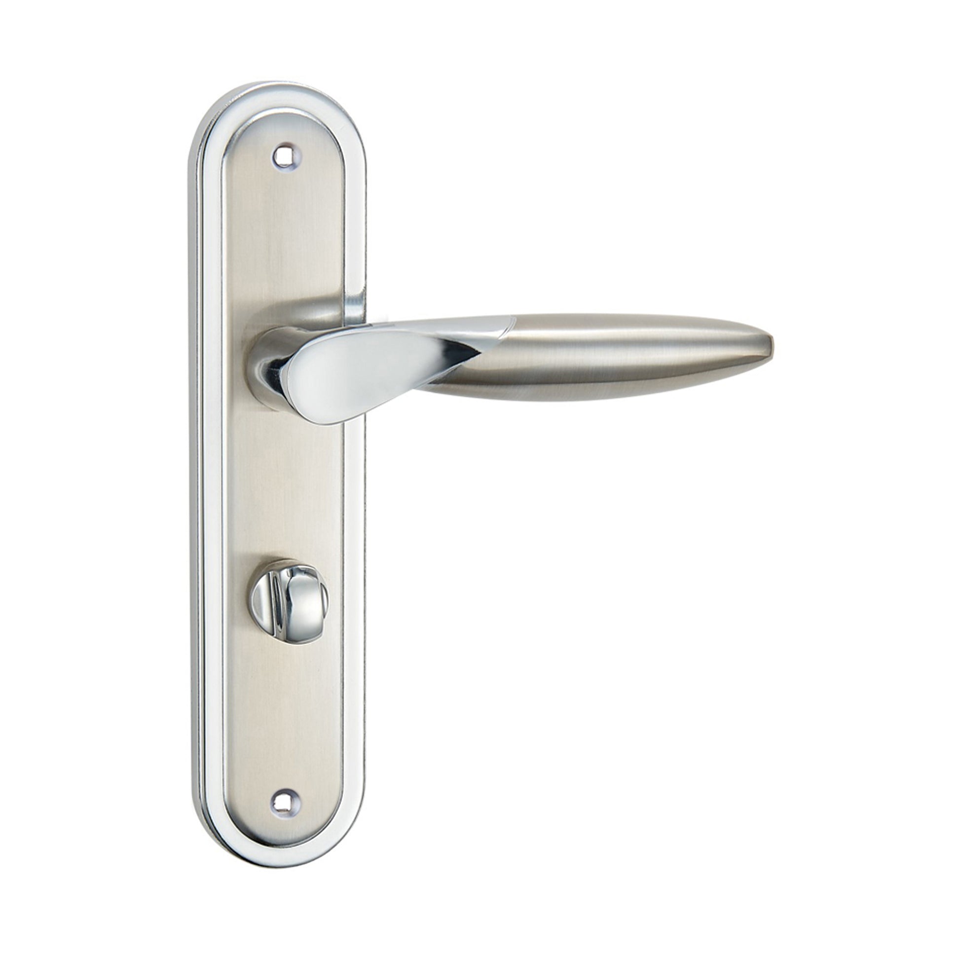 Zeus Nickel Brushed & Polished Chrome Bathroom WC Backplate door handle on a white background