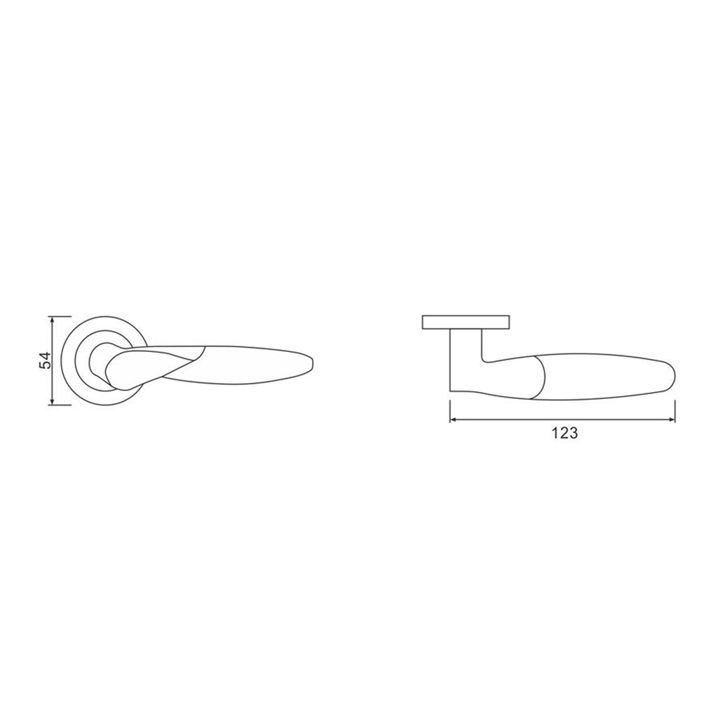 Technical drawing of a Zeus Nickel Brushed & Polished Chrome Handle with dimensions on a white background